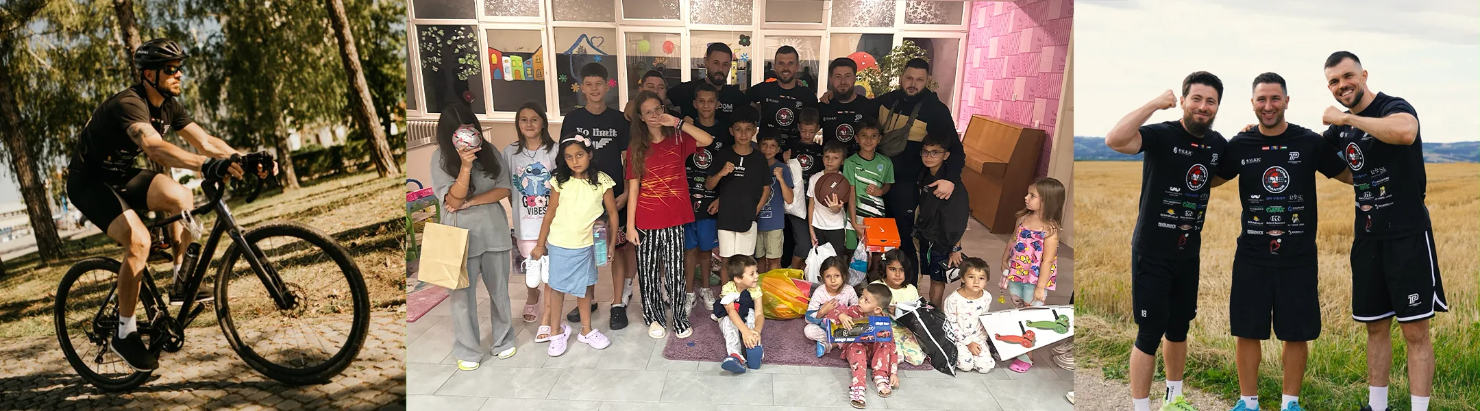 Ride for Kids: Adnan mit dem Rad, Übergabe der Spenden an Kinder in einem Kinderheim und das Team nach der Ankunft